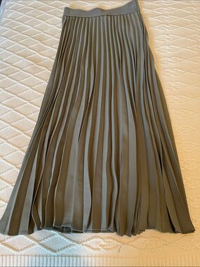 Pleated A-Line Maxi Skirt in Sage Green size XS
